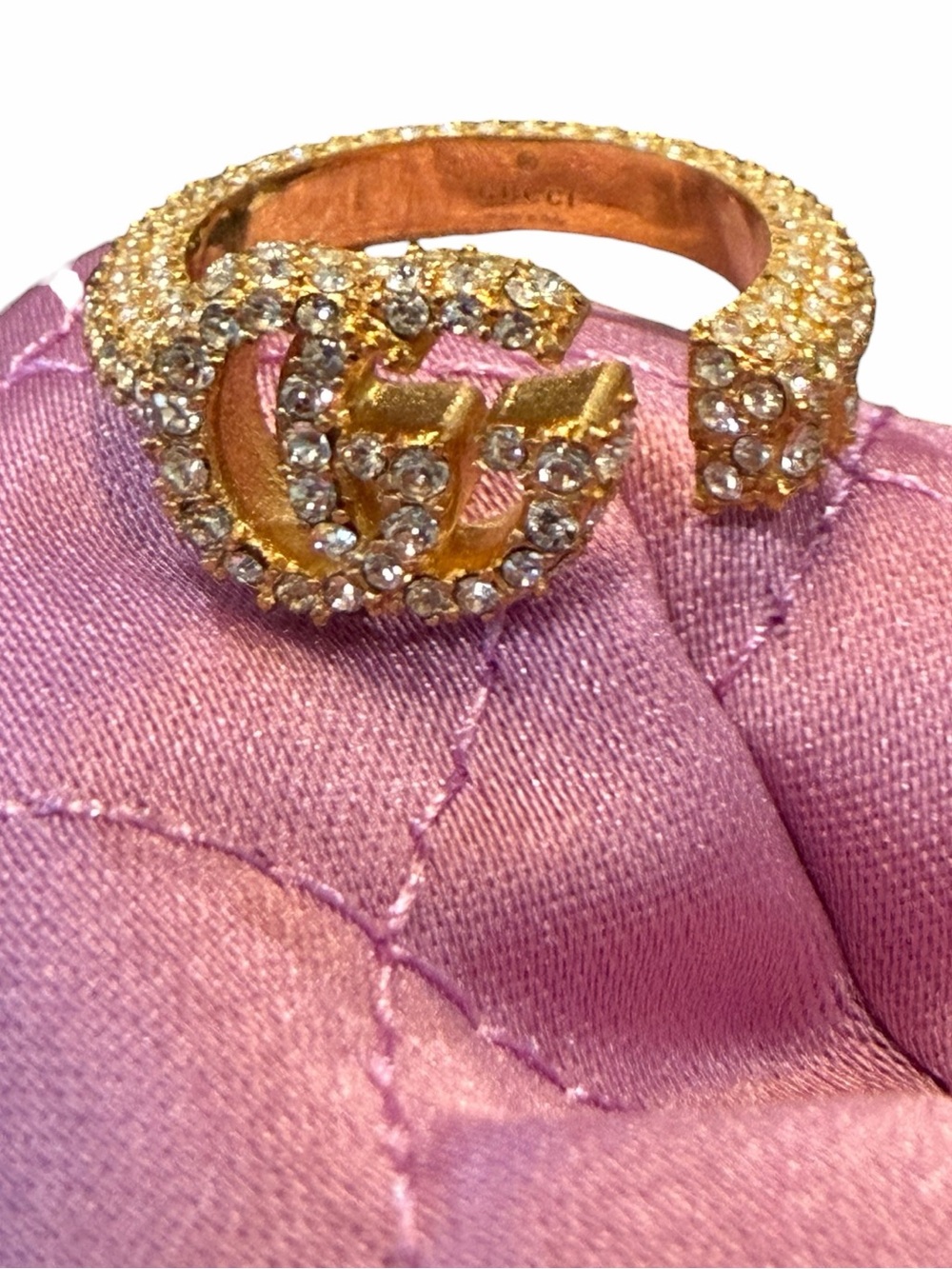 Gucci Gold Crystal Double G Open Band Ring